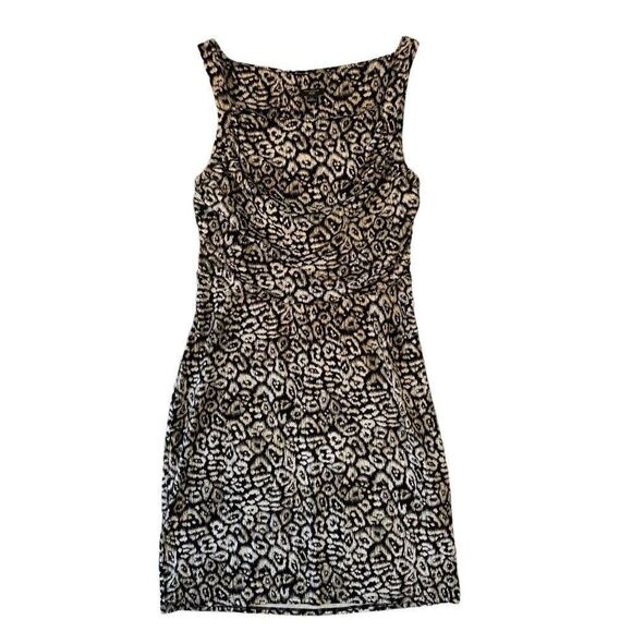 New Ann Taylor Cheetah Black Tan Ruched Flounce Waist Sheath Sz 12P Animal Print - Picture 10 of 12